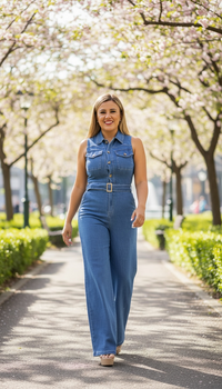 Jumpsuit de Mezclilla Sin Mangas con Cintillo