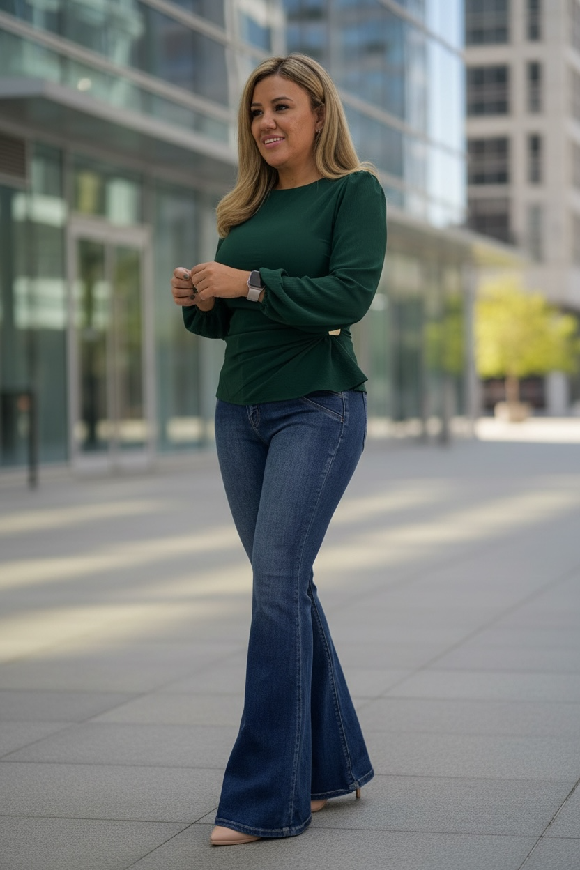 Blusa Casual de Manga Larga Color Verde Esmeralda