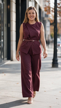 Conjunto Color Guindo de Blusa y Pantalón