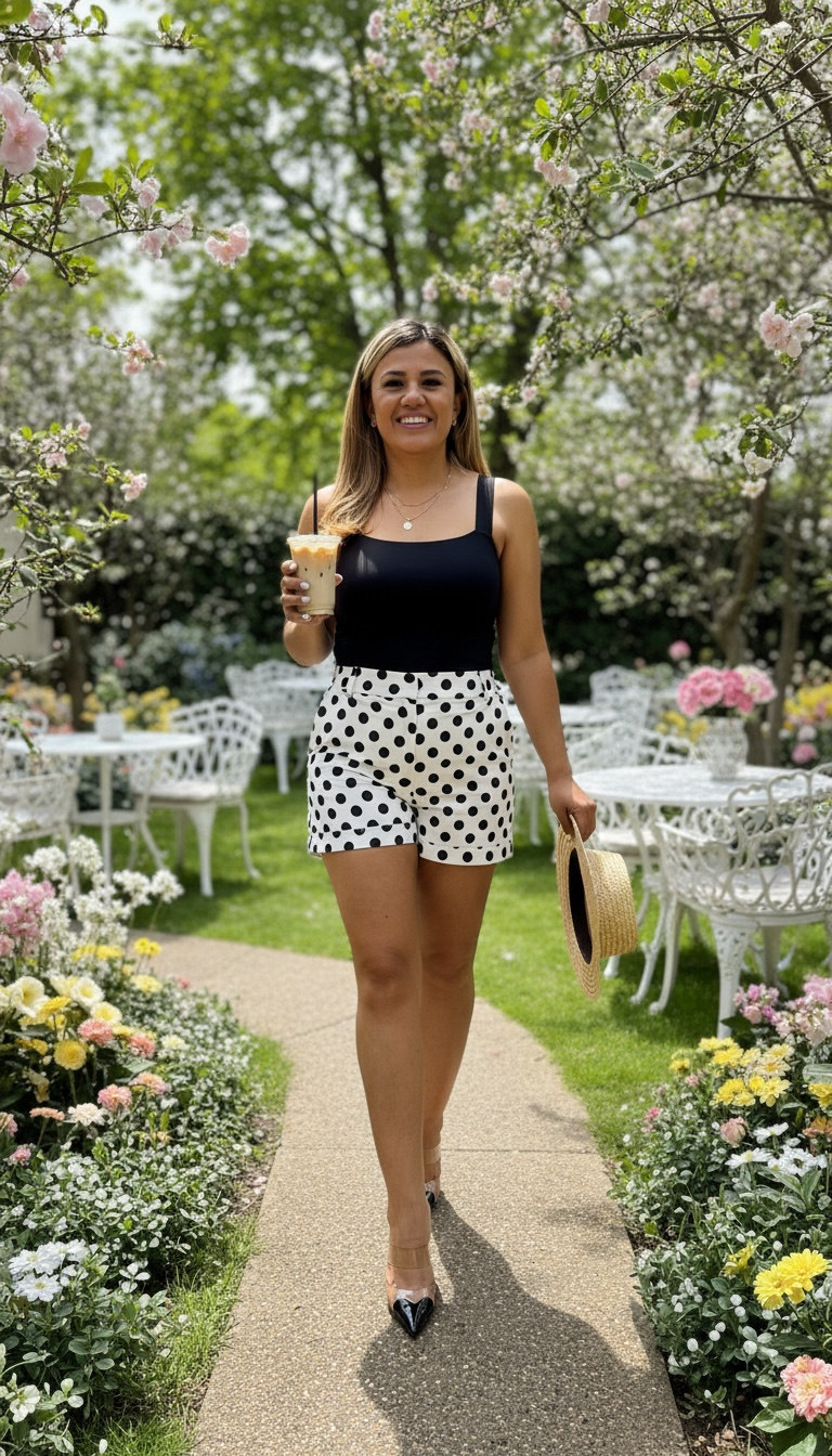 Short Blanco Casual Estampado Polka Dots