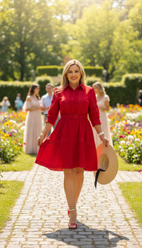 Vestido Rojo con Aplicaciones de Bordados