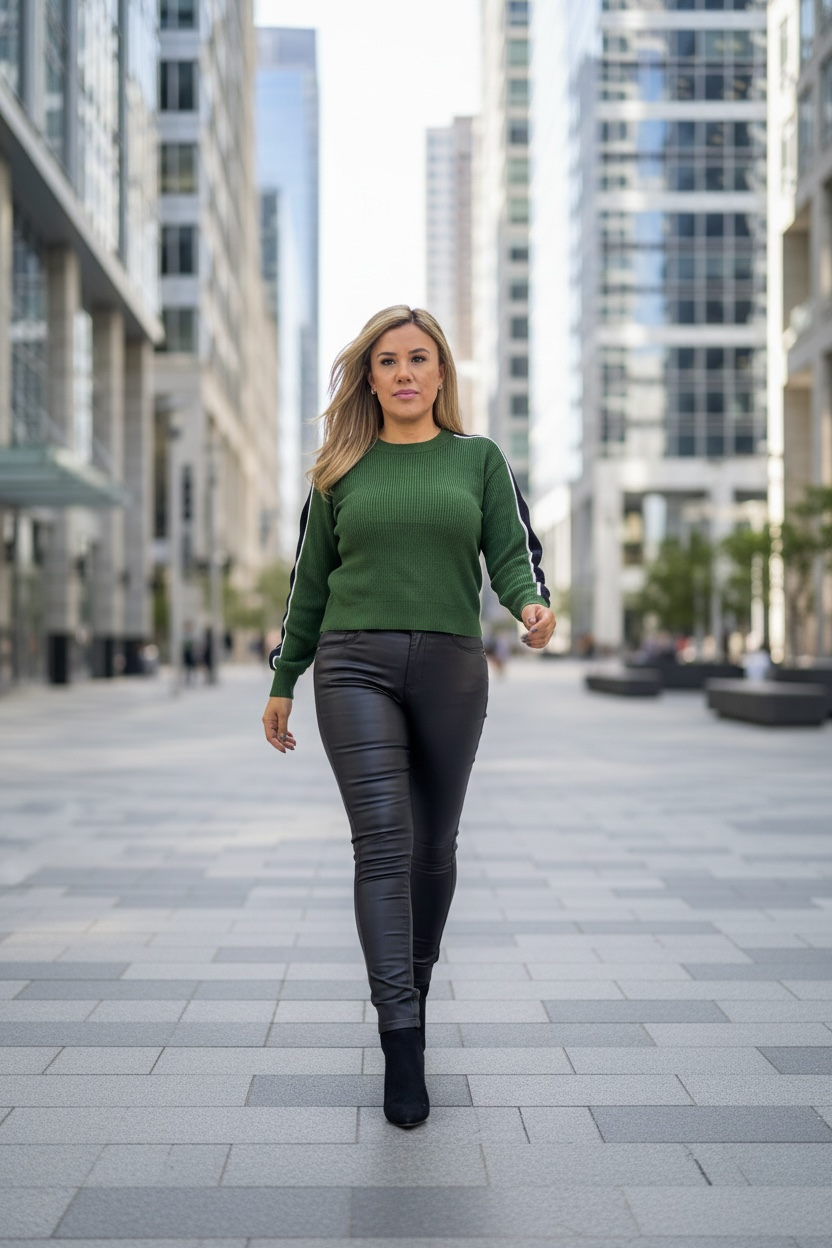 Suéter Verde Tejido con Línea Negro