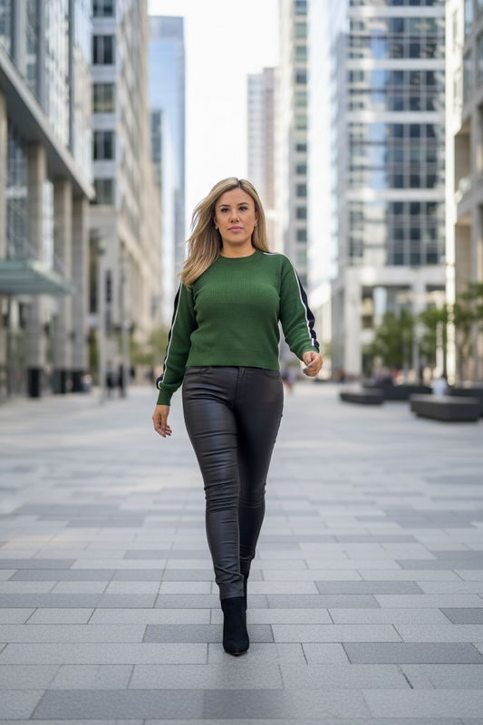 Suéter Verde Tejido con Línea Negro