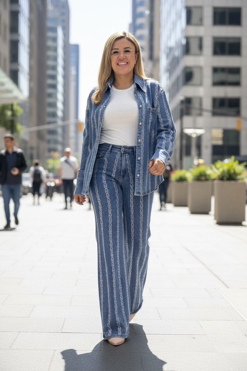 Set de Mezclilla de Blusa y Jenas con Aplicaciones de Brillos