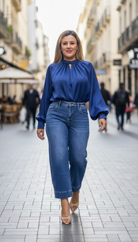 Jeans Azul Prelavado de Mezclilla Corte Barriel Jeans
