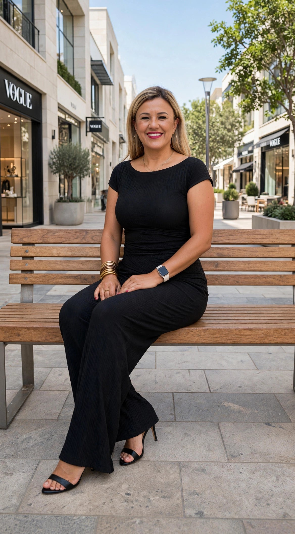 Conjunto Negro con Textura de Blusa Sin Mangas y Pantalon de Cintura Elástica