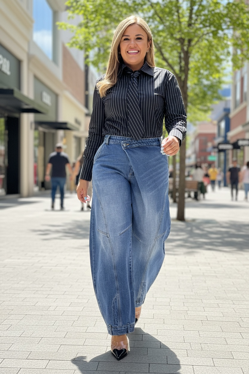 Camisa Negra Estampado Rayas Blancas