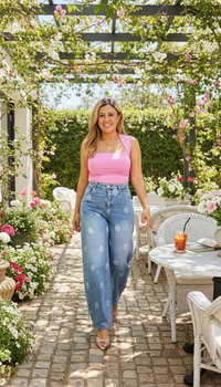 Blusa Rosa sin Mangas de Escote Cuadrado