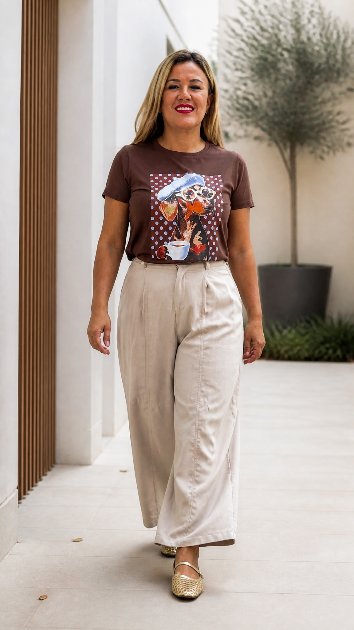 Playera Café Estampado Perro Fashion
