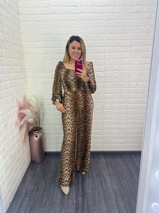 Jumpsuit Straple de Manga Larga Estampado Animal Print