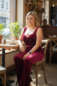 Jumpsuit Rojo Obscuro Tela de Velvet