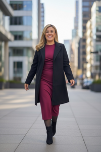 Vestido Largo Guindo de Manga Corta con Nudo al Frente