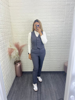 Conjunto de Chaleco Y Pantalón Casual Color Gris