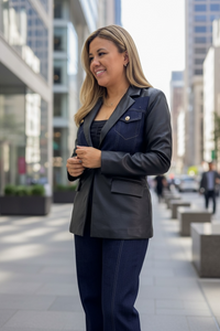 Conjunto de Blazer de Mezclilla con Vinipiel y Jeans de Mezclilla