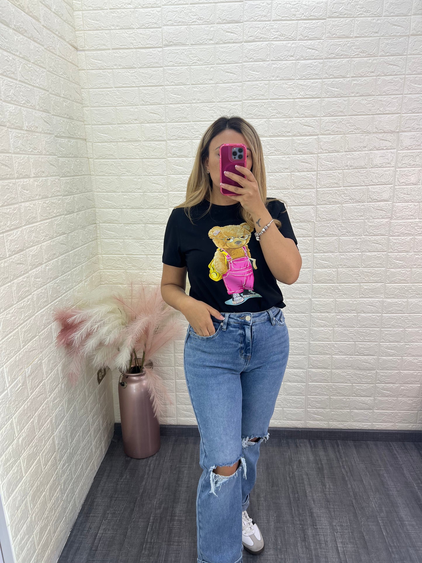 Blusa Negra Estampado Oso