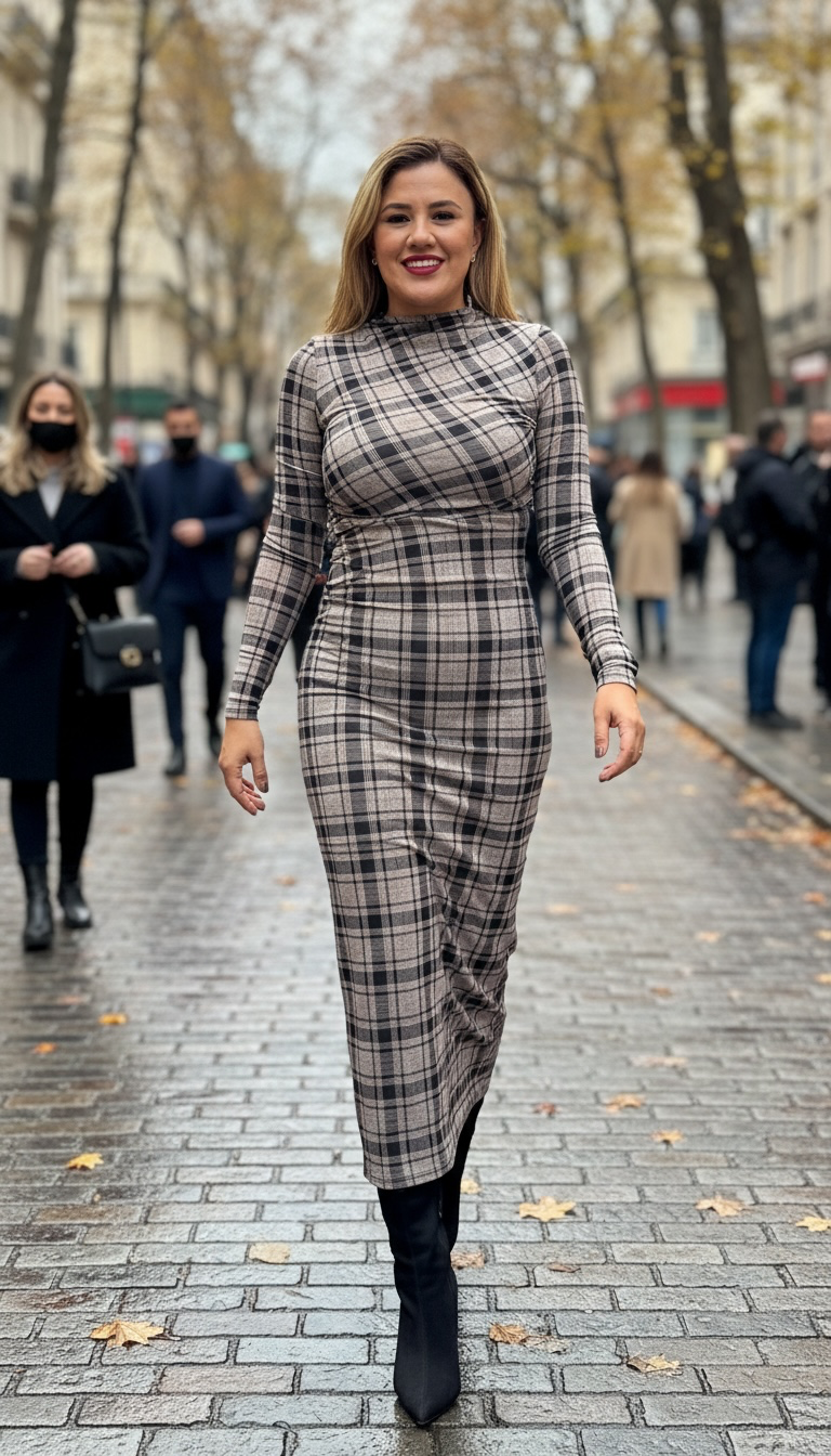 Vestido de Manga Larga Gris/Negro de Manga Larga