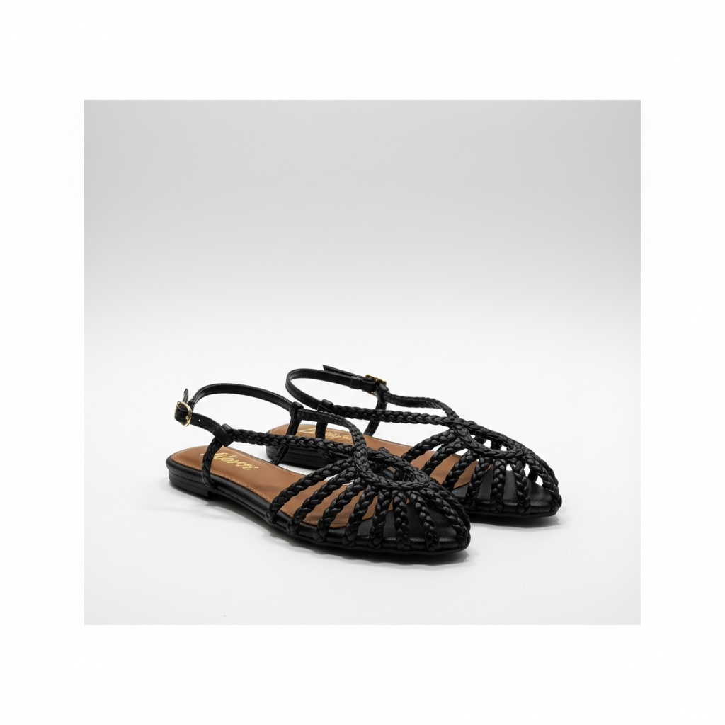 Chanclas de Piso Negras Con Tirantes Trenzados
