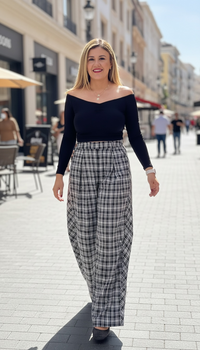 Pantalón a Casual A Cuadros Negro con Blanco