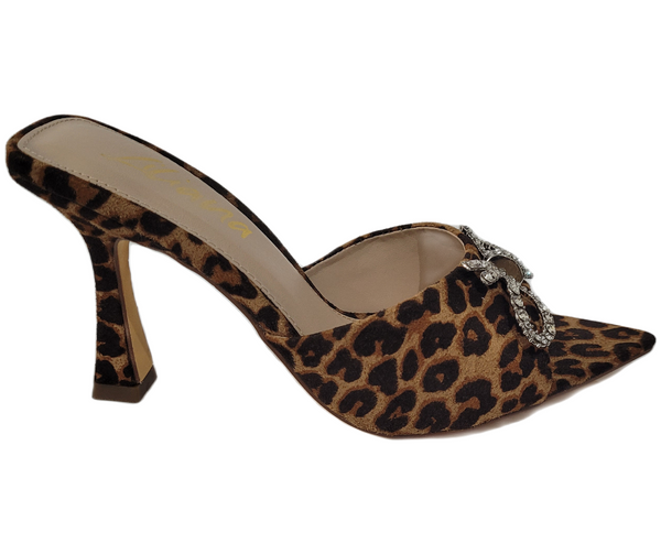 Zapato de Tacón Bajo Estampado Animal Print con Brillos