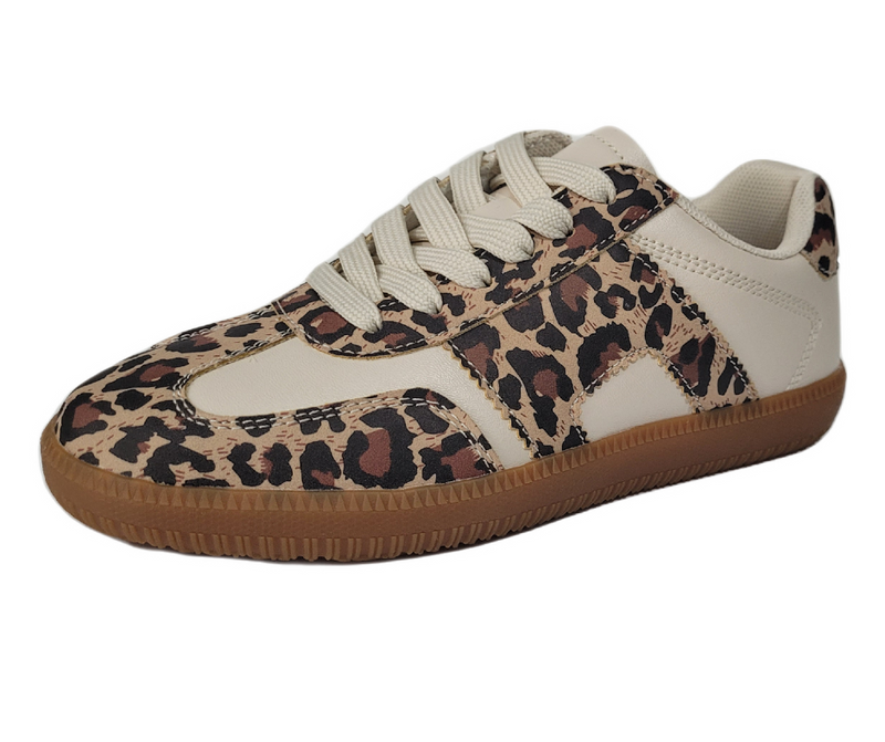 Tenis Casual Beige con Aplicaciones en Animal Print