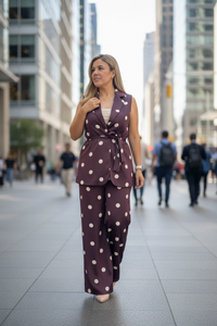 Conjunto Guindo Estampado de Lunares Beige