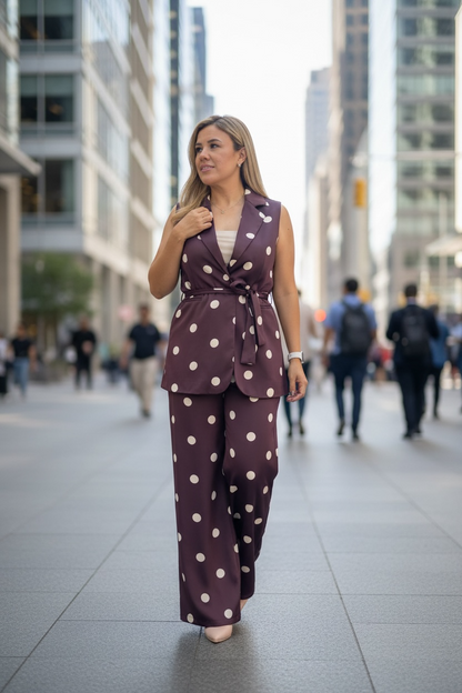 Conjunto Guindo Estampado de Lunares Beige