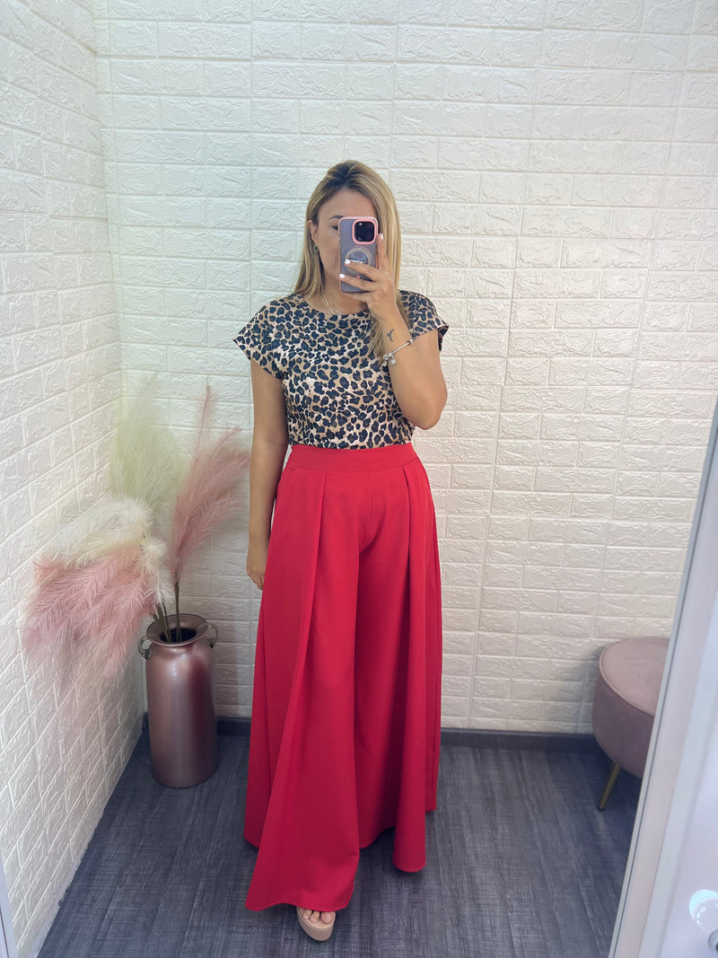 Maxi Pantalón Liso Color Rojo