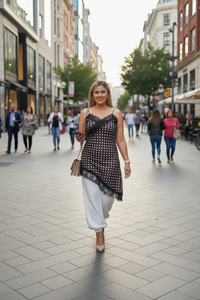 Lingerie Dress Café con Estampado Lunares Beige