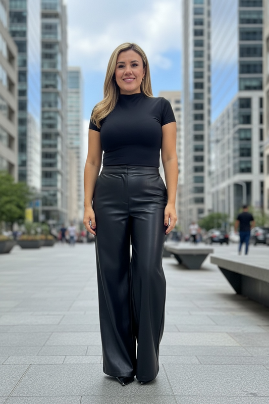 Pantalón Negro de Vinipiel Corte Relaxed