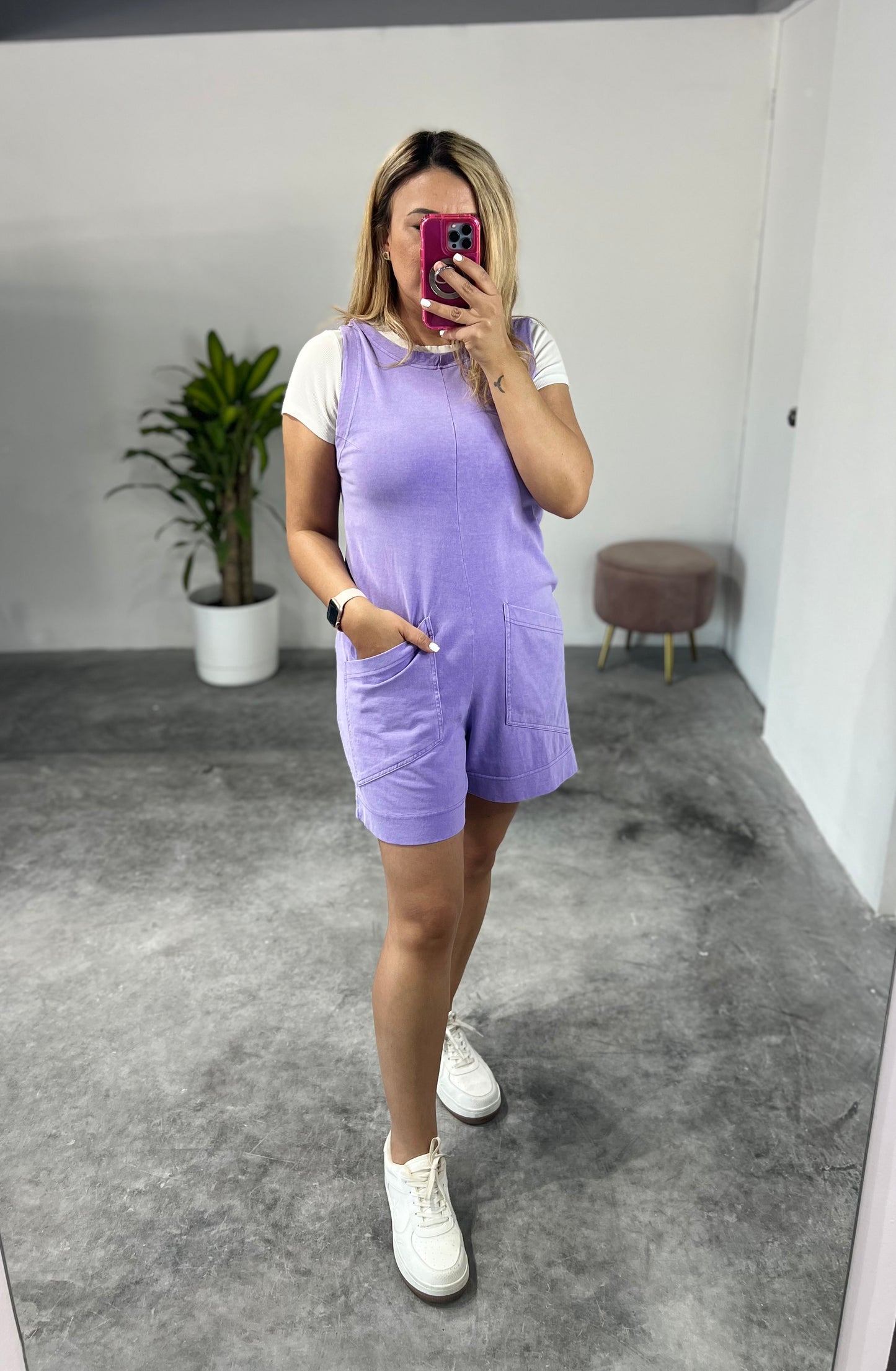 Romper Color Lila Sin Mangas con Bolsas al Frente