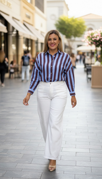 Blusa Rayada de Manga Larga Azul con Café