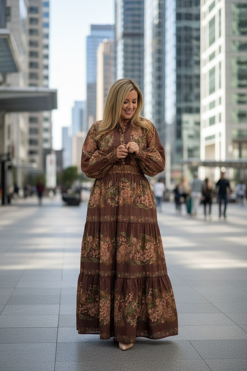 Conjunto de Blusa y Falda Larga Estampados