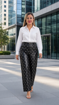 Pantalón Negro de Vinipiel Estampado Polka Dots