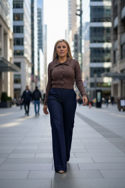 Jeans de Mezclilla Azul con Costuras Beige