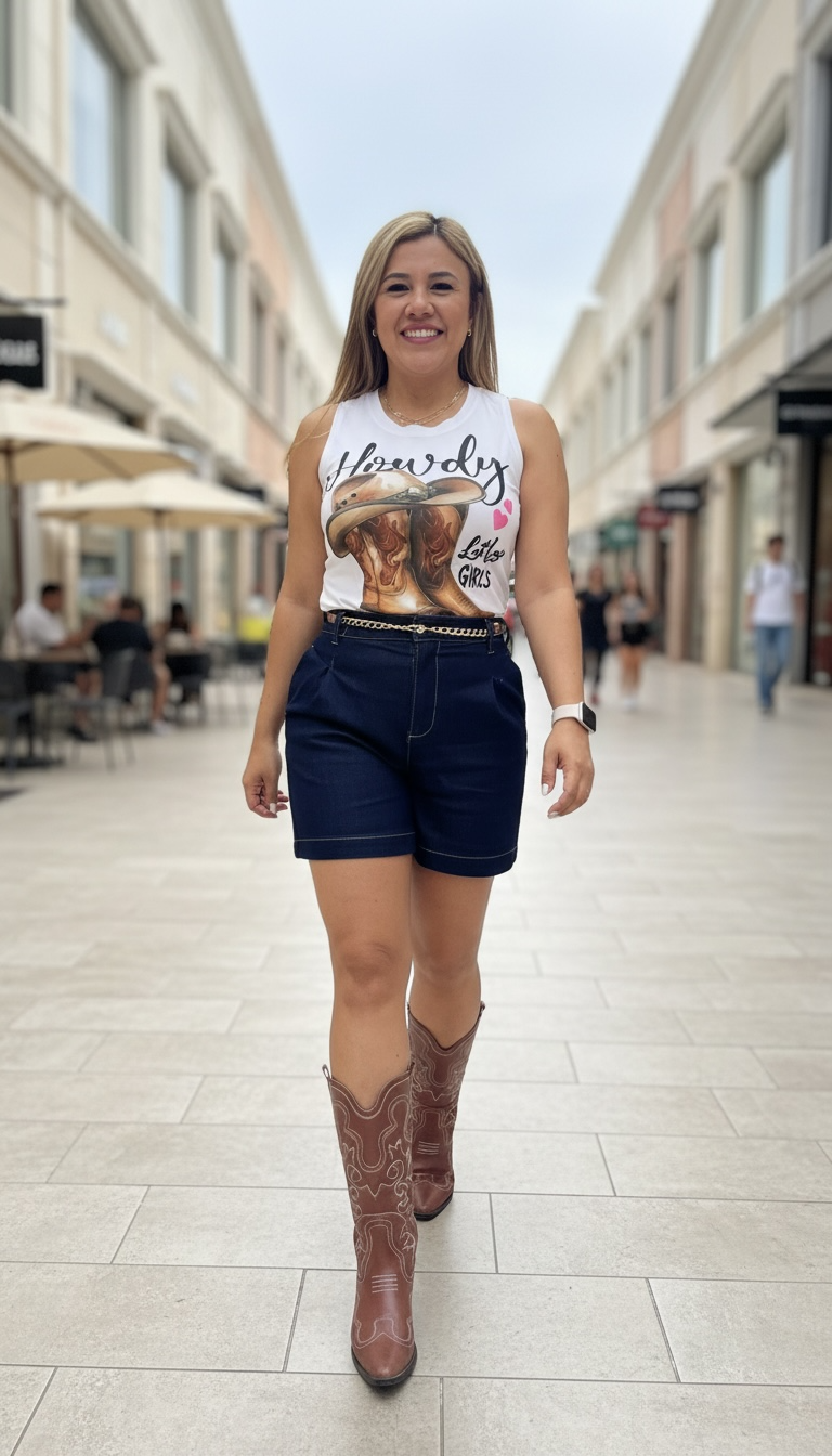 Playera Blanca de Resaque Estampado Vaquero