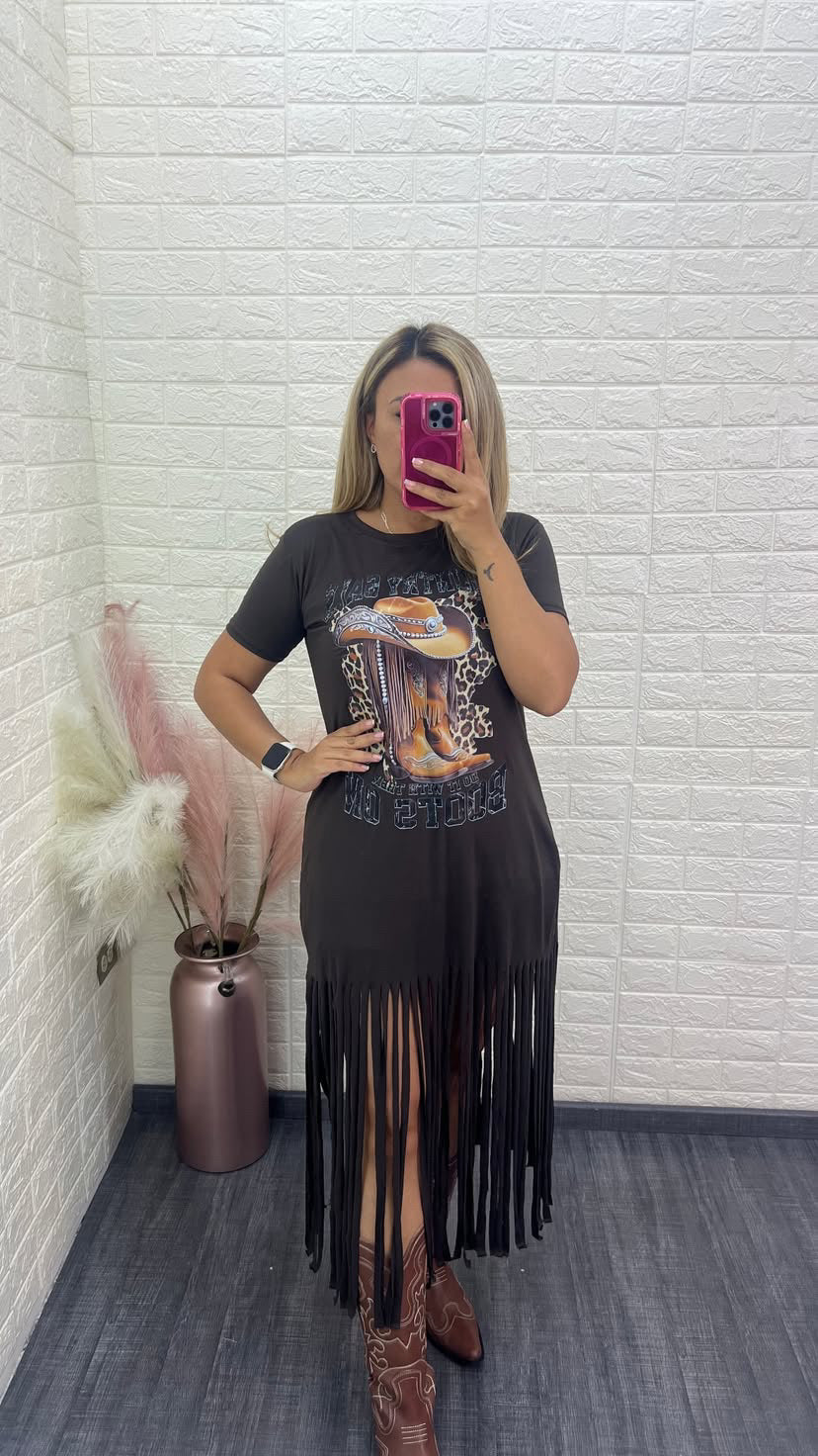 Vestido Vaquero Estampado con Barbas