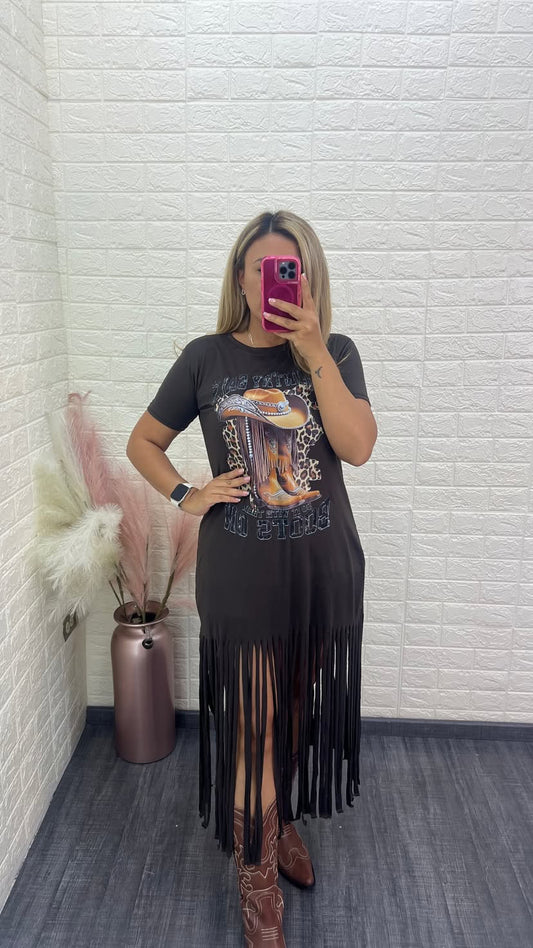Vestido Vaquero Estampado con Barbas