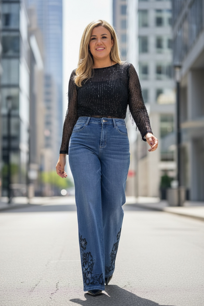 Blusa Negra de Mesh con Lentejuela