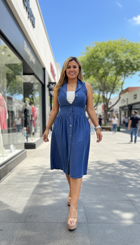 Vestido Largo Color Azul Mezclilla con Cierre de Botones