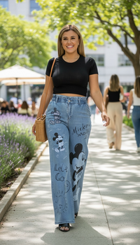 Jeans de Mezclilla con Estampado Mickey