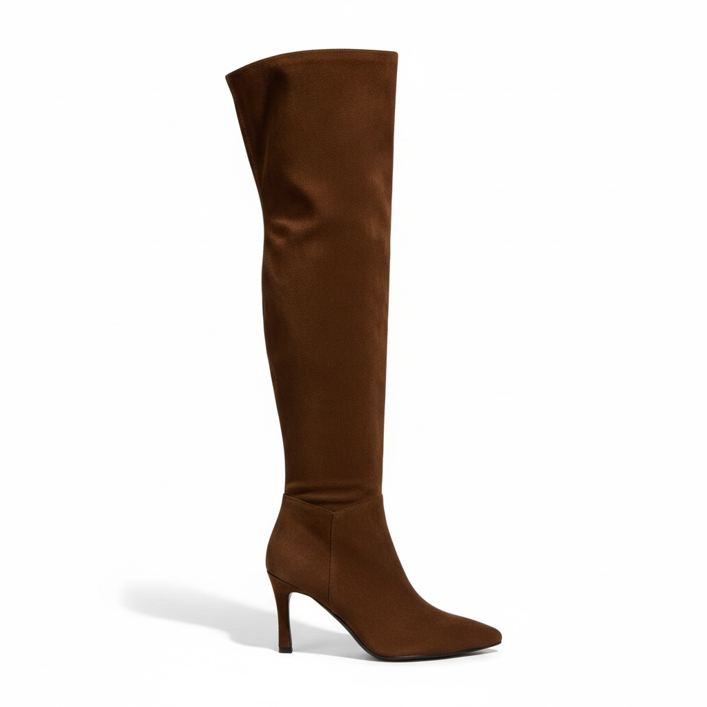 Botas Cafés de Nubuck Largas de Tacón