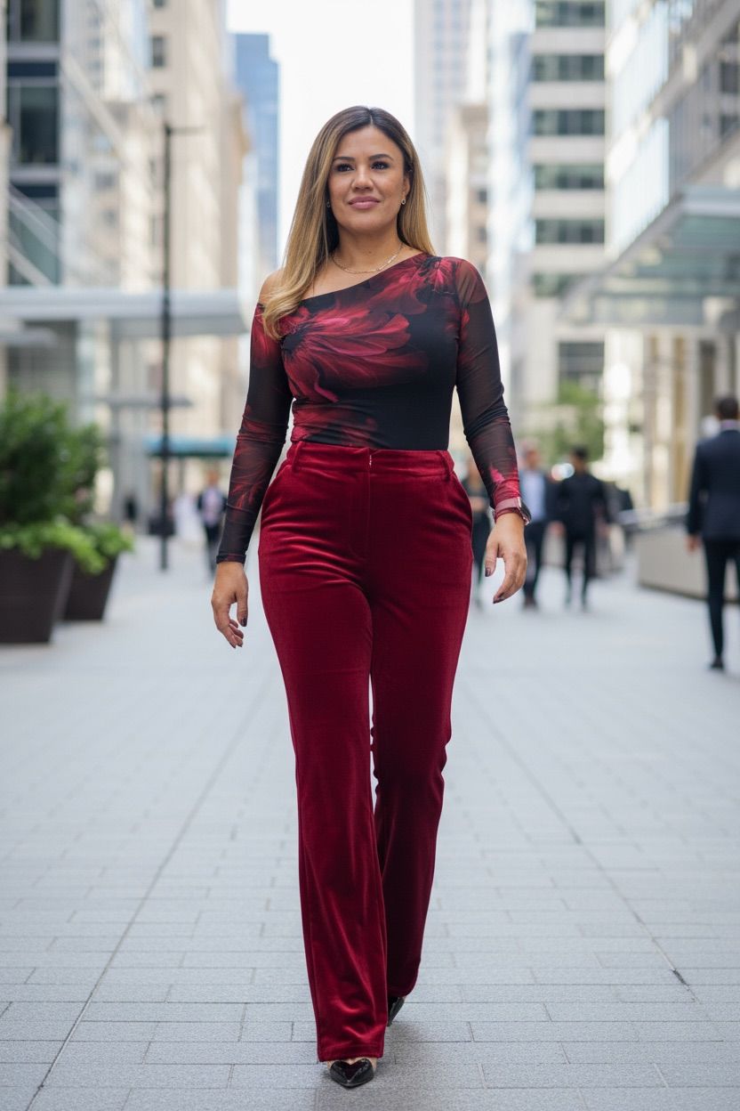 Blusa Negra de Mesh Estampado Rosa