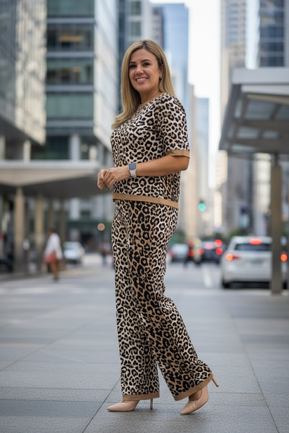 Conjunto Color Beige Estampado Animal Print