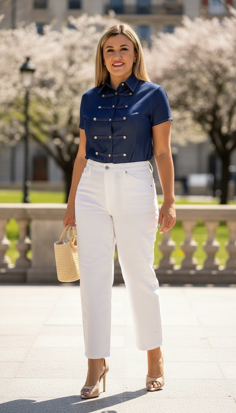Blusa Azul Mezclilla Diseño Tipo Napoleón
