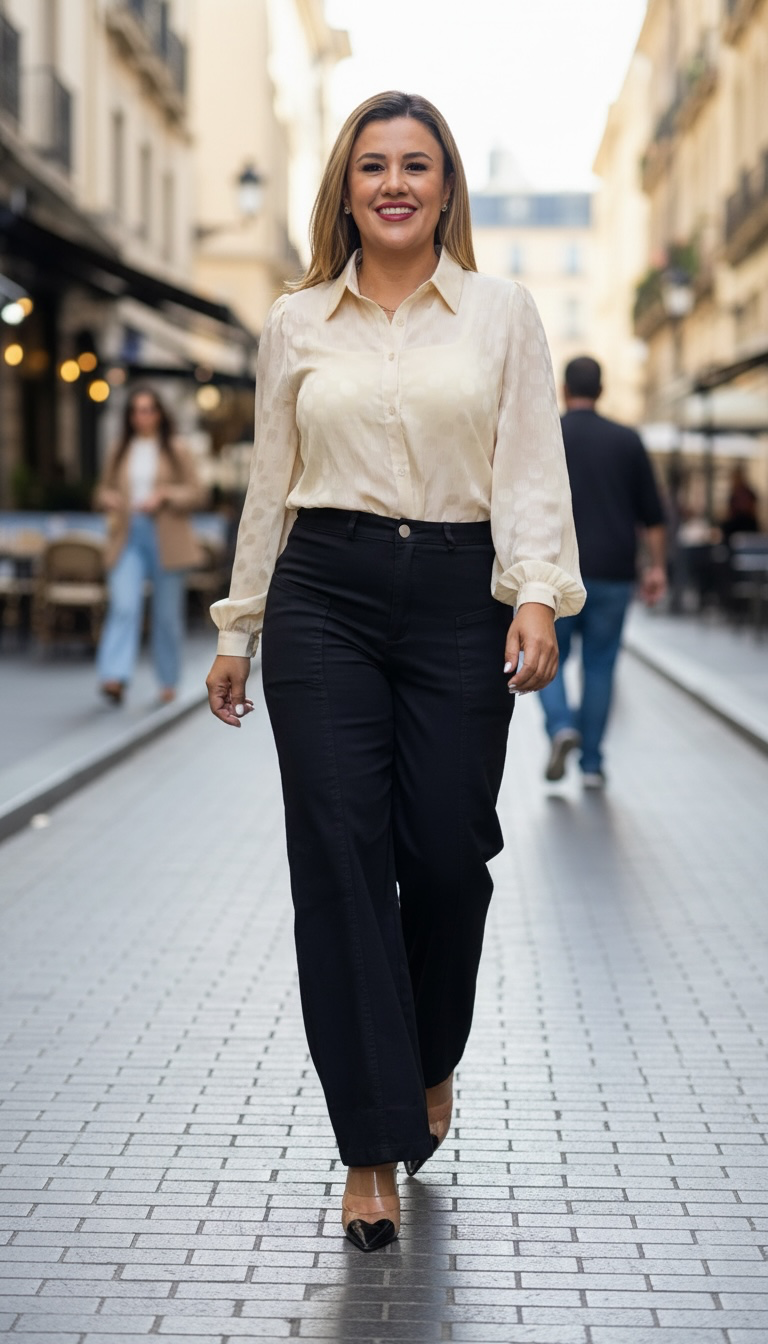 Jeans Color Negro Corte Barriel Jean con Costura y Bolso al Frente