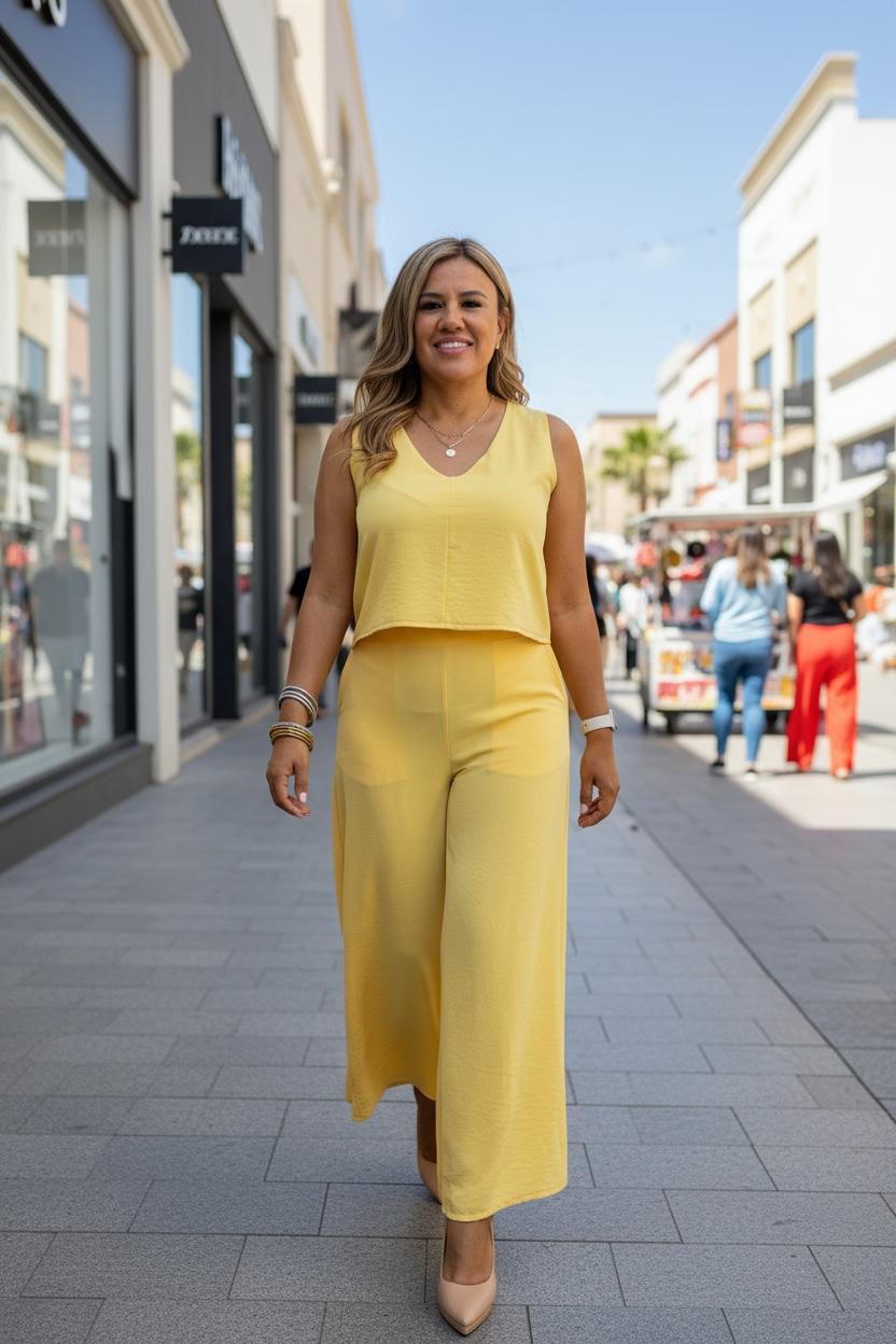 Set Amarillo de Blusa de Tirantes con Pantalón