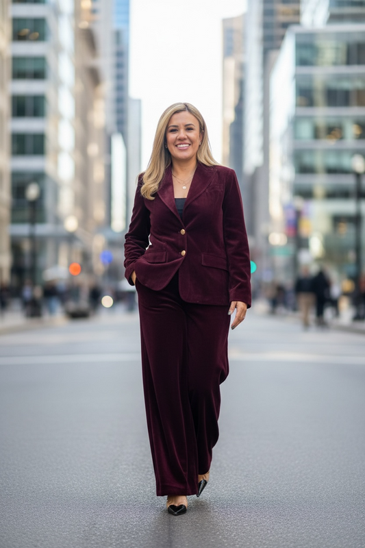 Conjunto Color Guindo de Velvet, Blazer y Pantalón
