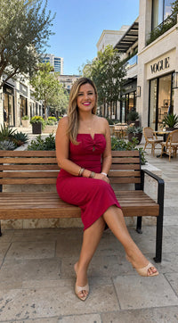 Vestido Rojo Straple con Moño en Busto