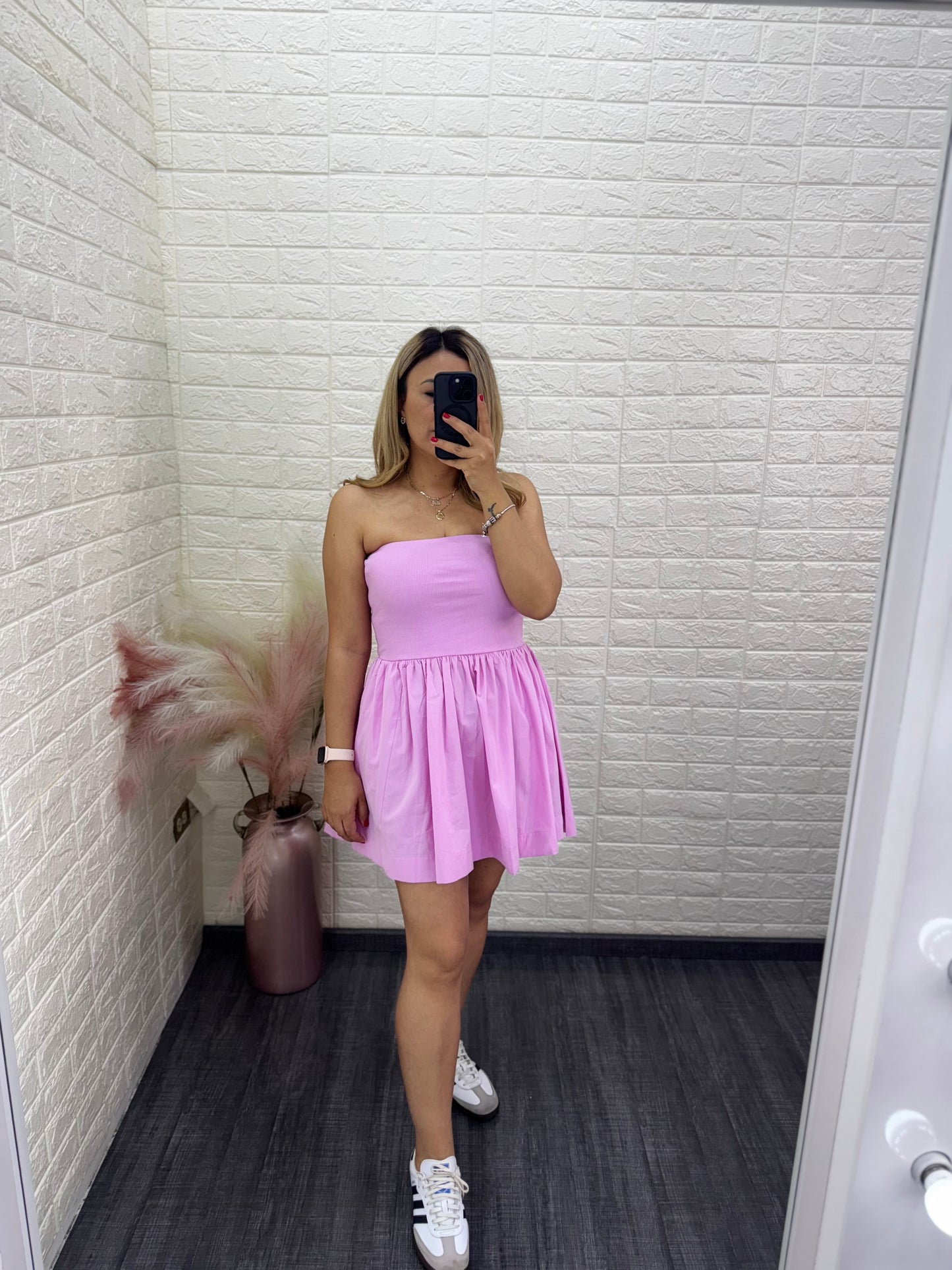 Vestido Corto de Tirantes Color Rosa