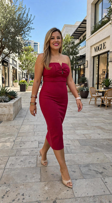 Vestido Rojo Straple con Moño en Busto